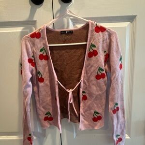 Knit cardigan cherry print sweater, size XS